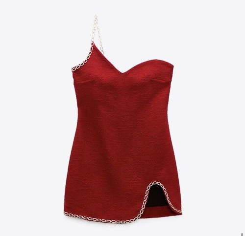 Bloggers favorite zara tweed diamond chain shoulder dress SZ XS,S,M - Picture 18 of 22