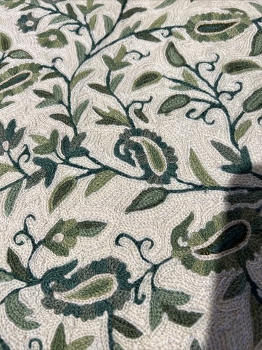 Pillow Canvas Project Natural Fiber Embroidered Leaf Pattern Ivory Greens 2panel - Picture 4 of 10