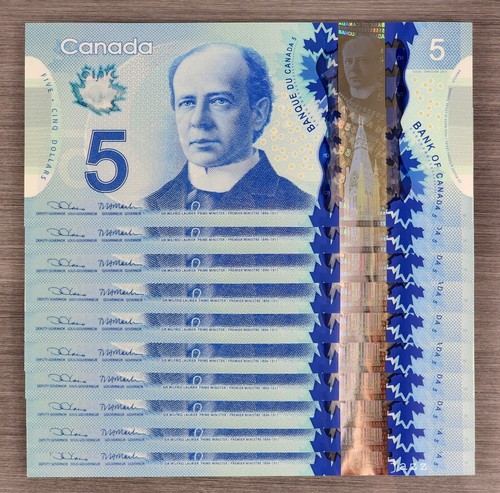 2013 (2022) Canada Banknote $5 Poly P106e Lane/Macklem UNC. 10x Consecutive INR# - Picture 2 of 5