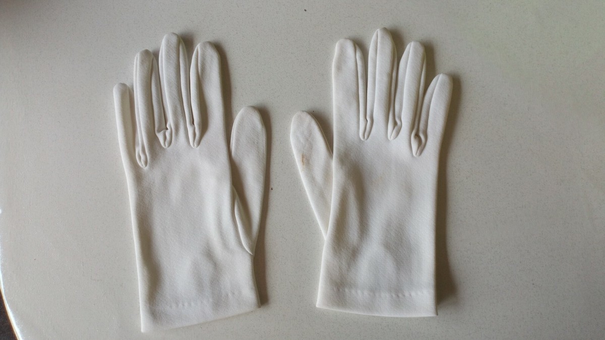 Gants Anciens En Nylon Mousseline Gris – Pour Soirée Ou Mariée, Taille XS, Occasion Très Bon état