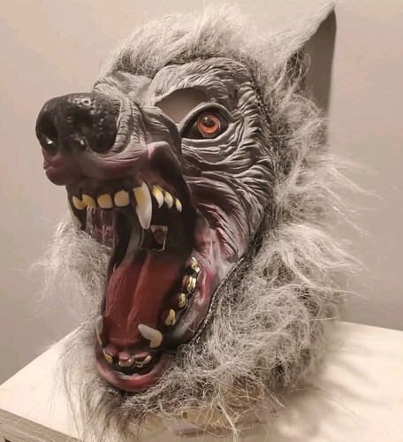 Grey Faux Fur Wolf Full Mask • Wolfman • for Halloween or Office Meeting - Picture 4 of 7