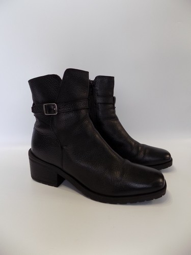 Next Ankle Black Leather Size 8 EU 42 Women Low Block Heel Chunky Sole Zip - Picture 2 of 15