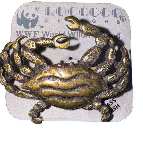 Crab Brass Tone Brooch Pin Cancer Ocean Crabbing Under The Sea New - Picture 2 of 5