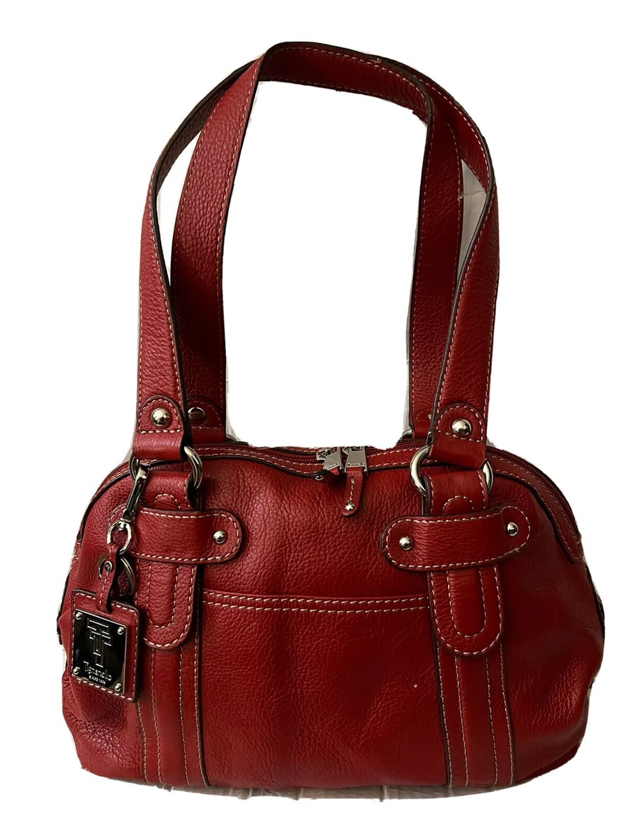 【Tada Leather】 B-RED-7282 本革 ショルダーバッグ レッド TIGNANELLO SHOULDER SATCHEL TOTE HANDBAG RED PEBBLE LEATHER