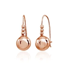 Polished Dainty Round Beads Rose Gold Plated Sterling Silver Drop Earrings