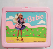 1990 Barbie Shopping Pink Plastic Mattel Lunchbox w/Thermos