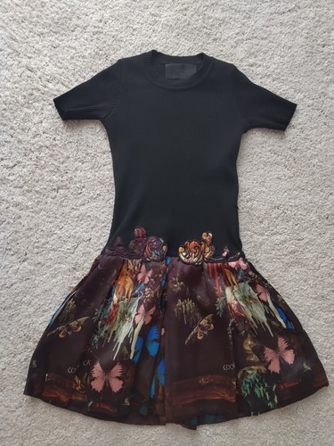 PHILIPP PLEIN Black Top Floral Butterfly Eternity Cool Cat Tee Silk Mini Dress - Picture 3 of 15