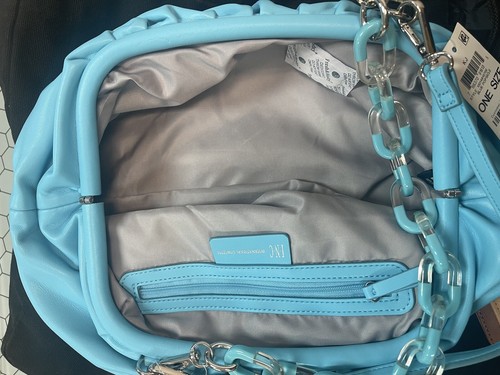 INC faux-leather satchel crossbody clutch blue - Picture 5 of 5