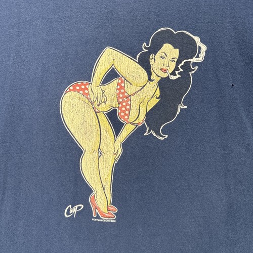 Vintage Coop Shirt Mens XL Navy 90s Pin Up Poster Pop Cartoon Cig Girl Faded - Picture 2 of 7