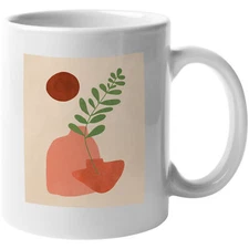 Coffee & Tea Mug, Aesthetic Minimalism Boho Sun & Vase or Botanical Art