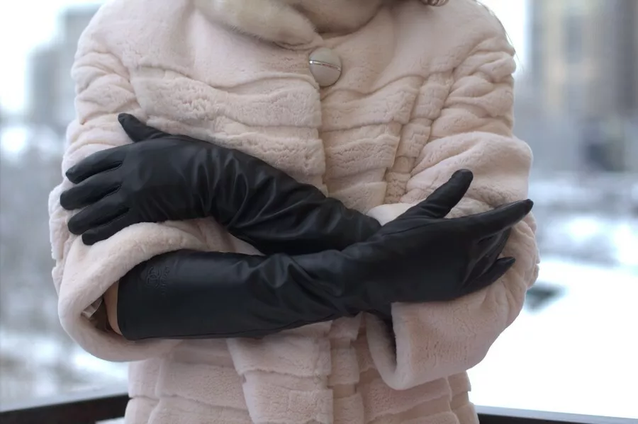 Long genuine leather gloves opera elbow gloves 18 inches 46 cm. TOUCHSCREEN
