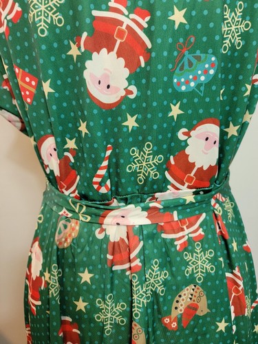 Abito da donna cravatta vita collo a V stampa Babbo Natale verde grande - Foto 7 di 11