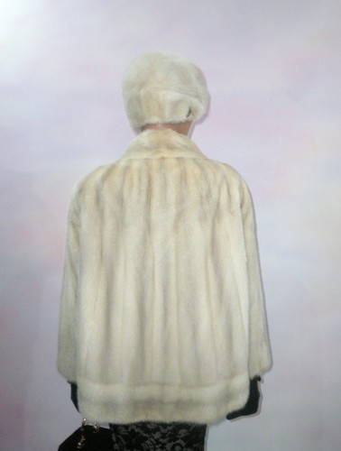 Real Mink Fur Swing Jacket Coat Azurine Pearl White Sapphire Vison 8- 10 -12/S-M - Picture 5 of 23