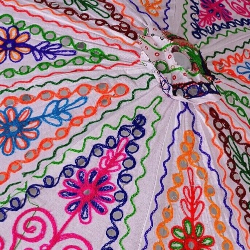 Indian Boho Sun Patio 72'' Garden Sun Parasol Beach Yard Outdoor Garden Umbrella - Picture 6 of 7