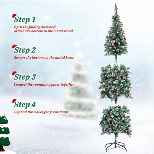 6,5/7,5 Fuß Pre-Lit Bleistift Weihnachtsbaum, LED Lichter Tannenzapfen rote Früchte N2W9 - Bild 19 von 22