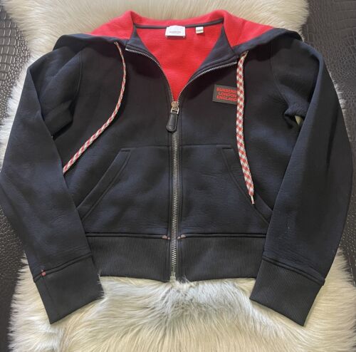 Burberry Black Embroidery Logo Hoodie Zip Up Jacket Size Small - Picture 4 of 19