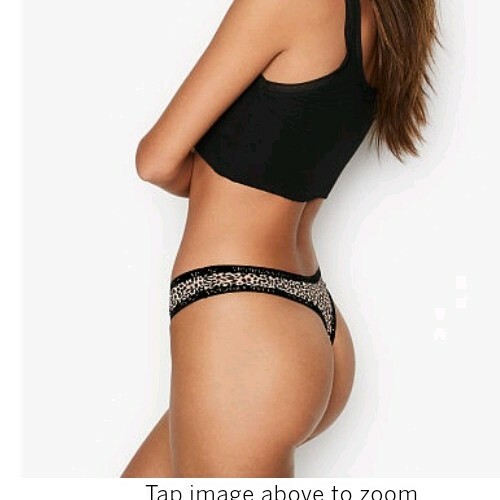 VS body by Victoria flocked logo mesh thong NEW size small black leopard - Bild 3 von 5