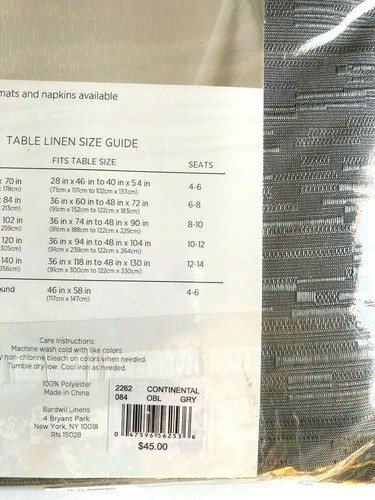 Continental Collection Tablecloth Fabric Gray Polyester Easy Care 60x84" - Picture 3 of 12