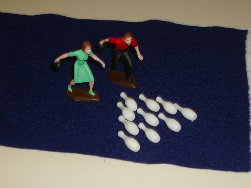 Vintage Bowling Bowlers Cake Toppers Man and Woman Bowler 10 pins NOS Hong Kong - Picture 6 of 14