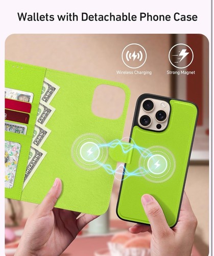 Funda Cartera iPhone 16 Pro Max, Cubierta de Cuero Folio Desmontable Abatible, Bloqueo RFID - Imagen 2 de 6