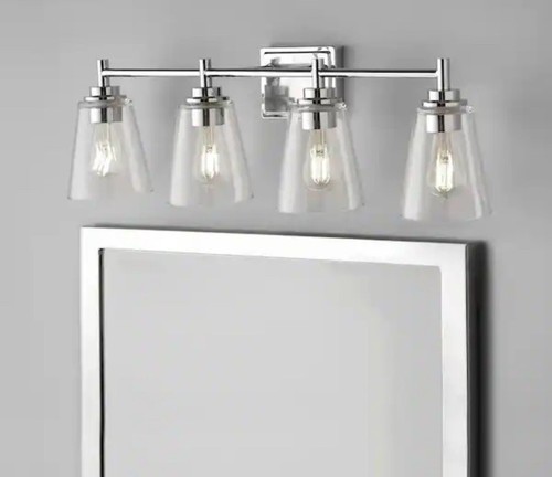 Hampton Bay 4-Light 31” Chrome Bath Bar Vanity Light With Clear Glass Shades - Picture 2 of 11