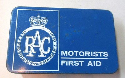 Vintage Original 60er Jahre RAC Autofahrer Erste Hilfe Set Blech & Papier Inhalt