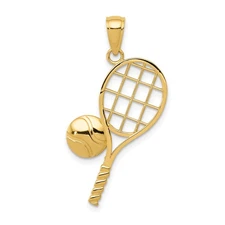 10k Yellow Gold Tennis Racket Pendant Ball Charm Sports Jewelry for Athletes