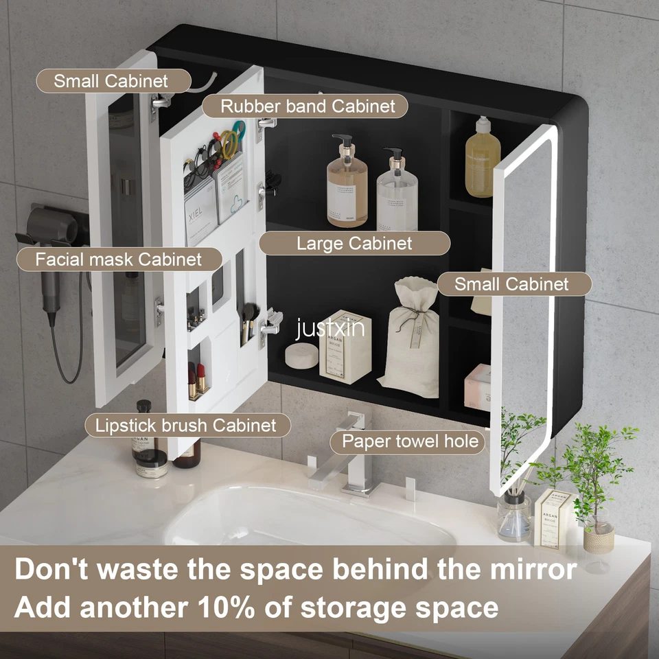 Spiegelschrank Bad mit Beleuchtung LED Badezimmer Touch Switch Lagerung - Bild 3 von 4