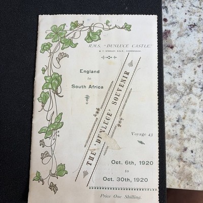RMS Dunluce Castle Souvenir Program 1920 England To South Africa
