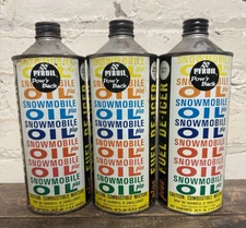 3 Vtg 60s PYROIL SNOWMOBILE Motor Oil Checkered Flag Cone Top Metal Quart Can