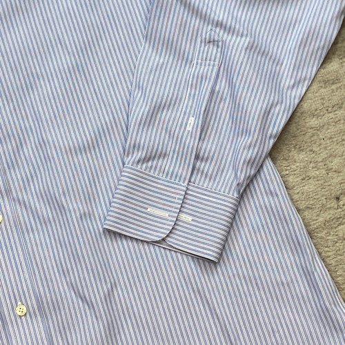 Brooks Brothers Great Gatsby Oxford Shirt 17 - 36 Blue White Hickory Pin Cutaway - Picture 2 of 13