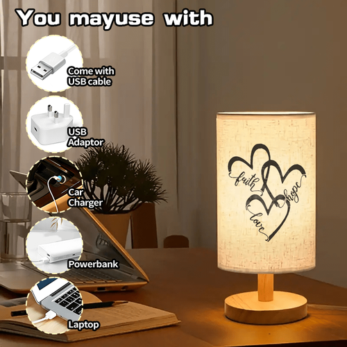 Lampada LED Tessuto Cristiana Versetto Bibbia Luce Calda Alimentata USB con Supporto Legno - Foto 58 di 63
