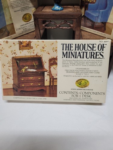 The House of Miniatures Chippendale 2 chairs 1 sofa 1 desk  - Picture 7 of 9
