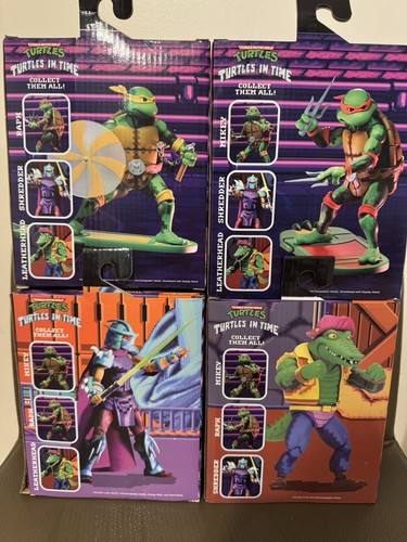 Turtles in Time (4) Figures RAPHAEL MICHELANGELO SHREDDER LEATHERHEAD Wave - Picture 4 of 4