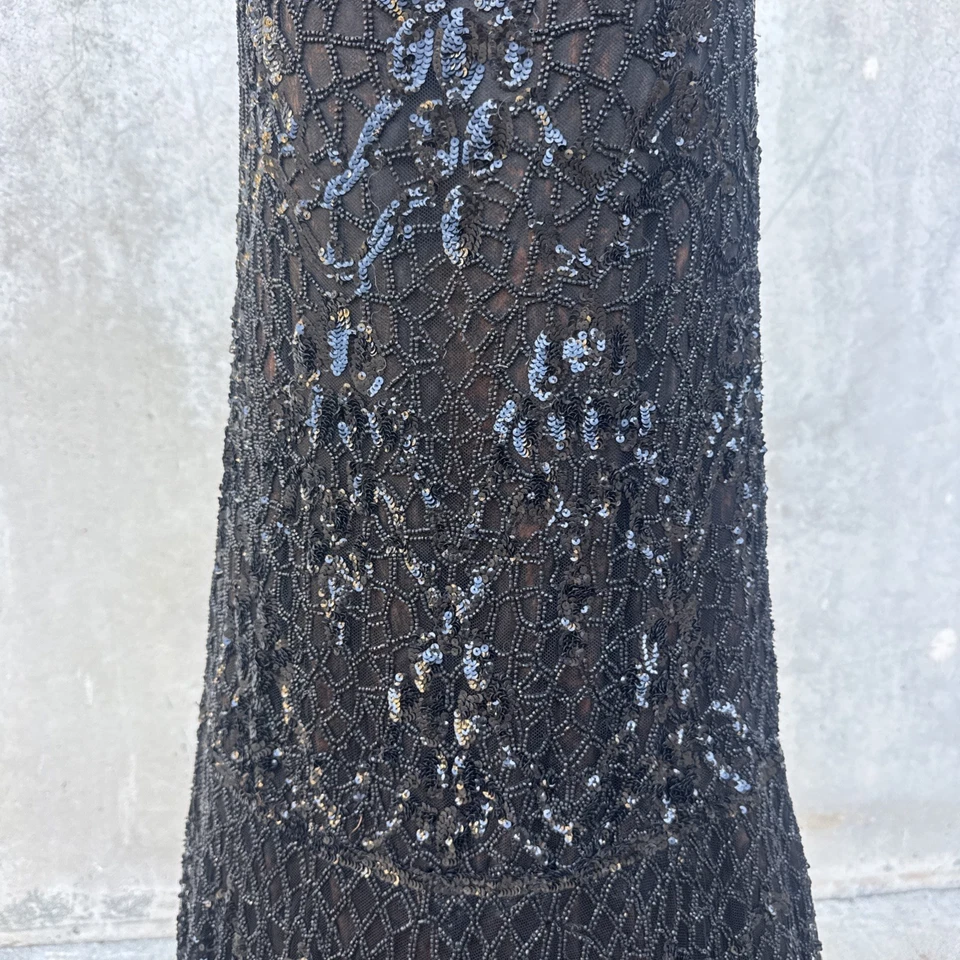 Antique 1920s Spiderweb Beaded Gown Net Ruffles Silk Flower Dress  Vintage - Image 4 of 4