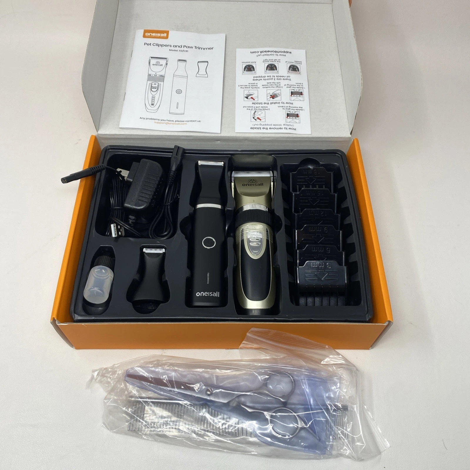 oneisall Pet Clippers & Paw Trimmer Kit X2 C61 Low Noise Cordless Dog Cat Groom
