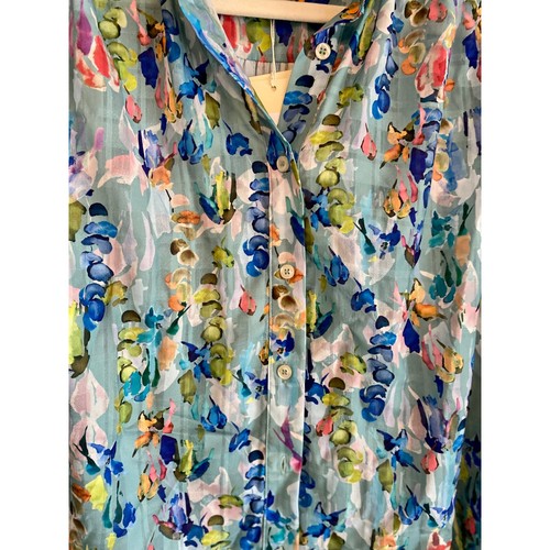 The Korner Watercolor Button Up Blouse Blue Floral Womens Medium NWT - Picture 4 of 10