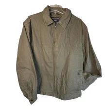 DOCKERS Men's Vintage Olive Green Zip-Up Collared Army Utility Barn Jacket SZ L