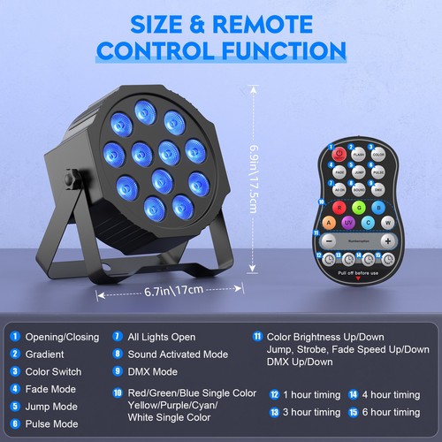8PCS Rechargeable Wireless 120W 12LED Par Light RGBW DMX Stage DJ Disco Lighting - Picture 8 of 23