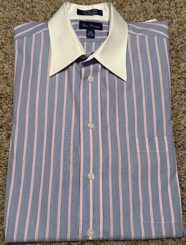 Camisa Paul Fredrick 15.5-35 140s Dos Capas Algodón Puño Francés Azul Rosa Rayas - Imagen 1 de 17