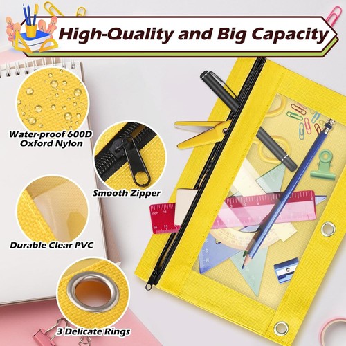 Bulk 36-Piece 3-Ring Binder Pencil Cases with Clear Windows – Assorted Colors - Picture 4 of 8