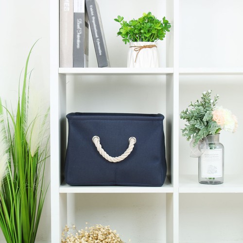 Canvas Storage Bin Basket Closet Clothes Box Container Organizer Dark Blue S - Picture 6 of 8