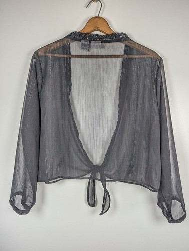 Whimsigoth Sheer Black Top Size XL Beaded Witchy Dark Romance Gothic Fairy Y2K - Picture 2 of 6