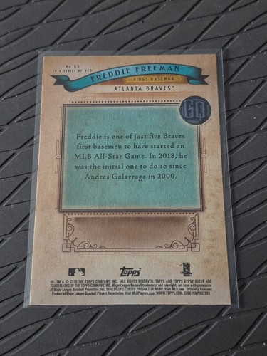 Tarjeta de béisbol Freddie Freeman 2019 Topps Gypsy Queen - Imagen 2 de 2