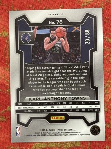 2023-24 Panini Prizm Karl-Anthony Towns Prizms Multi Wave /88 #78 - Picture 2 of 2