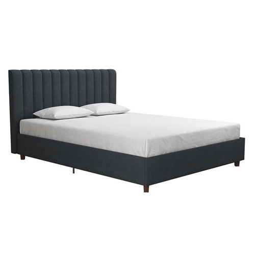 Novogratz Brittany Queen Upholstered Bed in Blue Linen - Picture 5 of 8