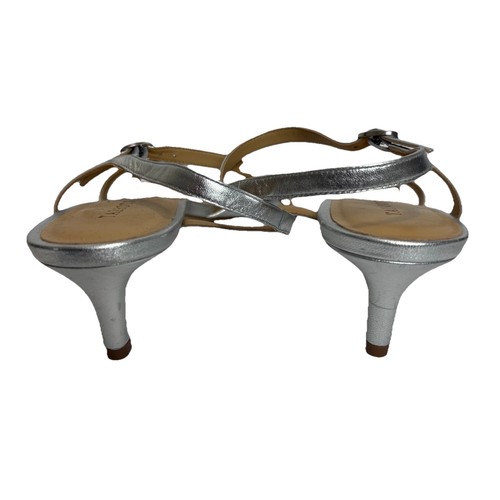 Talbots Pila Criss-Cross Leather Sandals Metallic Silver Kitten Heel Dressy 10 - Picture 4 of 10