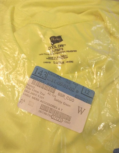 Hanes - Safety green XL T Shirt Cool Dri New In The Pack