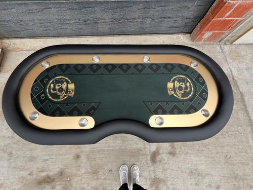 Bespoke poker table custom made gold racetrack cup holders leather legs - Picture 7 of 14