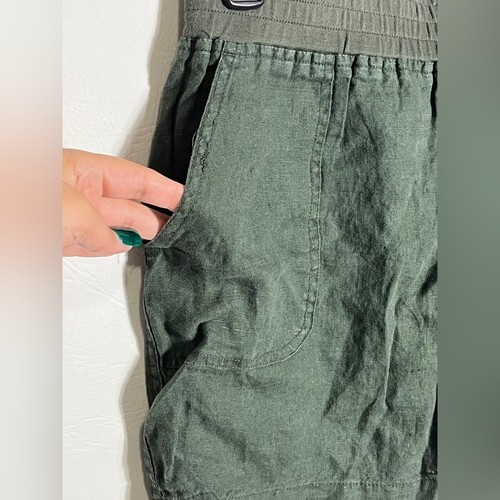 Allen Allen Olive Green Linen Mini Skirt w Pockets Medium - Picture 2 of 8